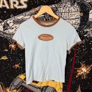 HYP Vancouver Canada Ringer T-Shirt Blue Brown Graphic Tee Y2K XL